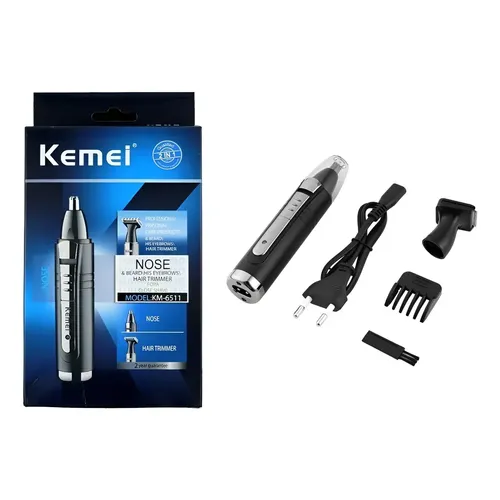 Depilador Pelos Nariz Barba Sobrancelhas Bigode 2x1 Kemei Preto 110v/220v (bivolt)
