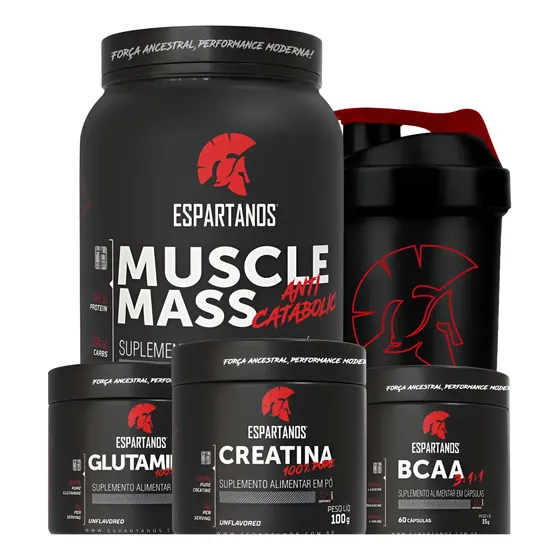 Kit Mass Hipercalórico + Bcaa + Creatina + Glutamina + Copo