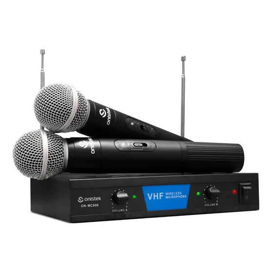 Kit Microfone Sem Fio Profissional Dinamico Vhf Painel Led