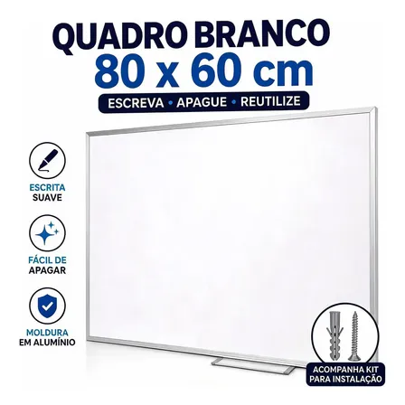 Lousa Quadro Branco Moldura De Aluminio 80x60 Cm Didática