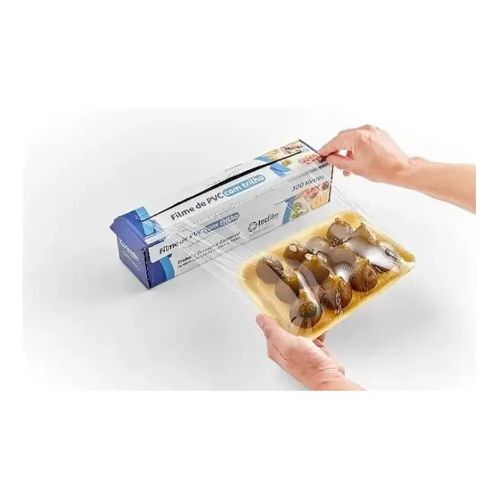 Caixa Rolo De Filme Pvc 28cm X 300 Metros Serrilha P/ Corte
