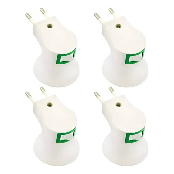 Kit 4 Soquete Bocal P/ Lampada E27 C/ Tomada C/ Liga Desliga