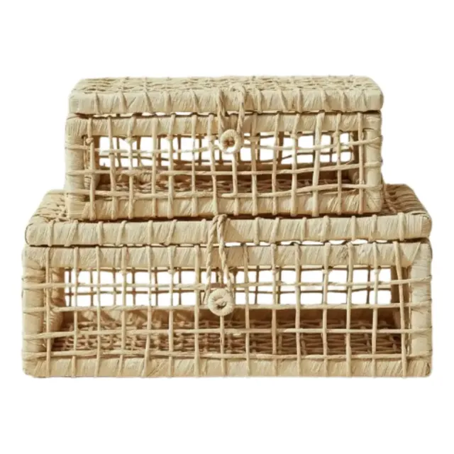 Cesta Maleta Kit Nº 2 E Nº 3 Tecido Palha De Milho Caixa Bau