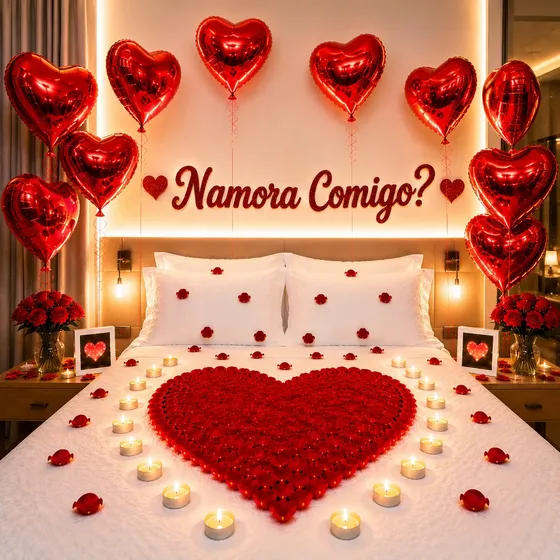 Kit Pedido De Namoro 500 Pétalas + Balões + Velas + Frase