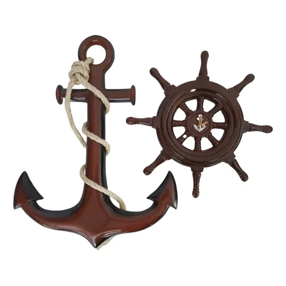 Âncora E Timão Resina Decorativo Enfeite Paredep/sol Chuva