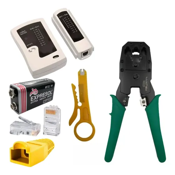 Kit Alicate Crimpar Rj45 + Testador C Bateria + 20 Rj45 Capa