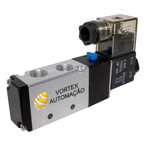 Válvula Pneumática Solenoide 5/2 Vias Retorno Mola 1/4 24vcc