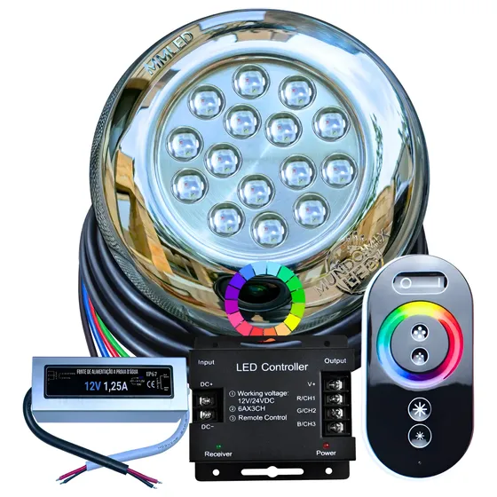 Kit 01 Leds 15w Rgb Piscina 16mm 21mm 25mm Touch + Blindada