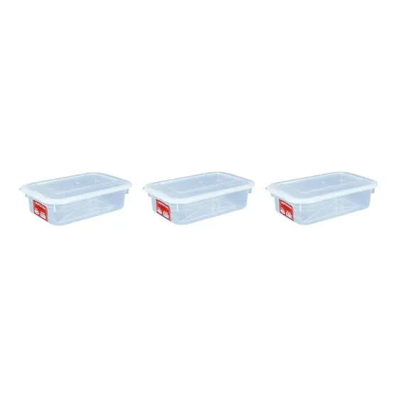 3 Caixas Plásticas Com Tampa Transparente Multi Uso 1,3 L