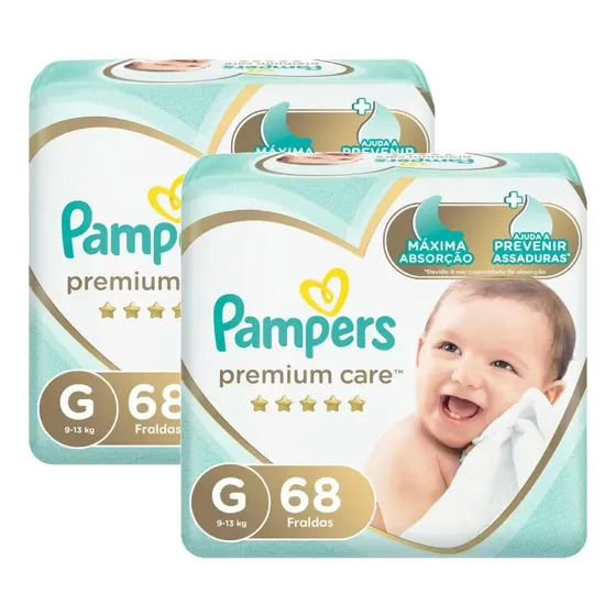 Kit Fralda Pampers Premium Care Tamanho G 136 Tiras