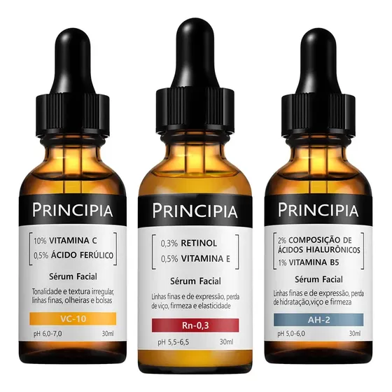 Principia Kit 3 Séruns Vitamina C + Retinol + Hialurônicos