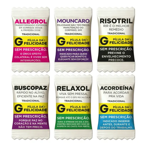 Kit 100 Balas Pílulas Felicidade Divertidas Já Personalizada