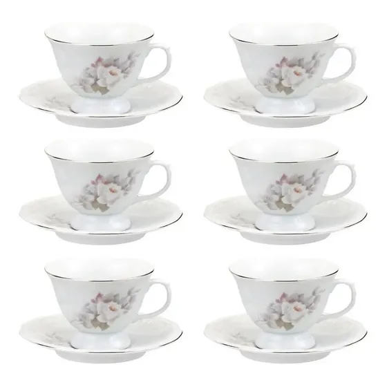 Kit 6 Xícaras Chá 200 Ml C/pires Porcelana Schmidt Vitória
