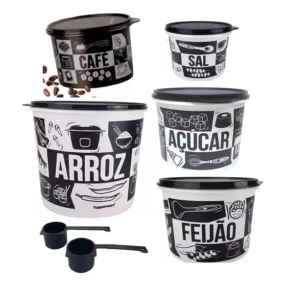 Tupperware Conjunto (jogo) Mantimento Preto Branco 5 Cxs Pb