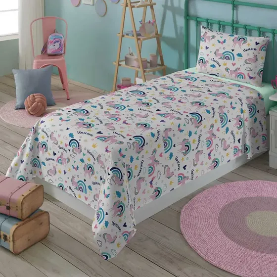 Jogo De Cama Infantil 3 Peças 100% Algodão Magic Unicórnio