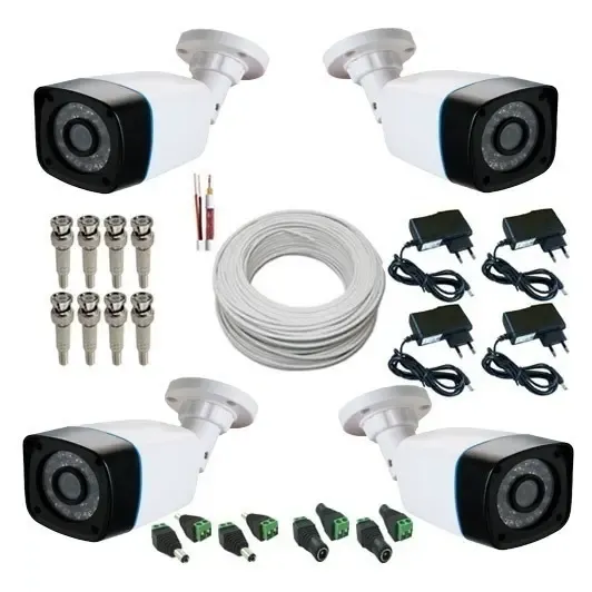 Kit 4 Câmeras Hd 720p + Acessórios P/ Dvr Ahd 720p - Sem Dvr