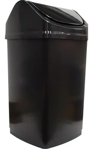 Lixeira Plastica Preta 50 Litros Tampa Basculante Vai Vem