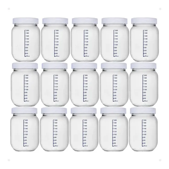 Kit C/ 15 Frascos Pote Vidro Guardar Leite Materno 250ml