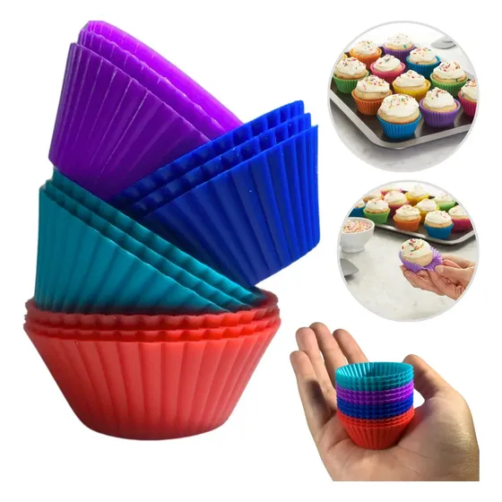 12 Forminhas Mini Cupcake Silicone Redonda Ø 5 Cm Gelatinas