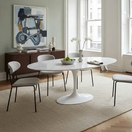 Mesa Saarinen Oval Jantar Tampo Mármore De Carrara 180x100cm
