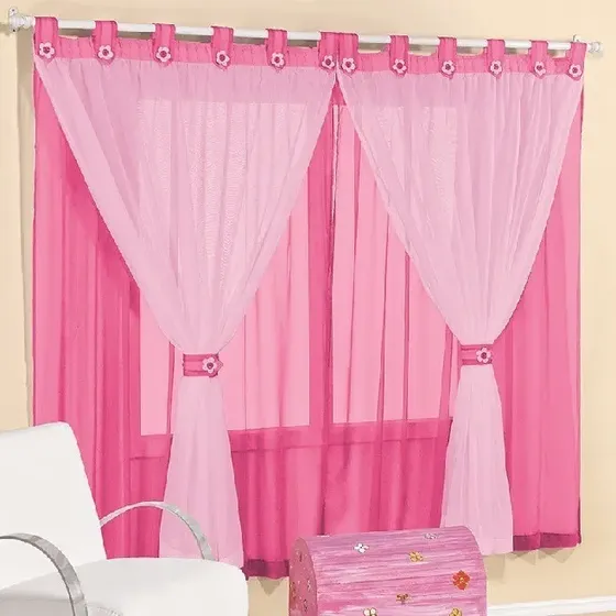Cortina Pink E Rosa Menina Para Janela 2,00x1,70 Bebê Varão