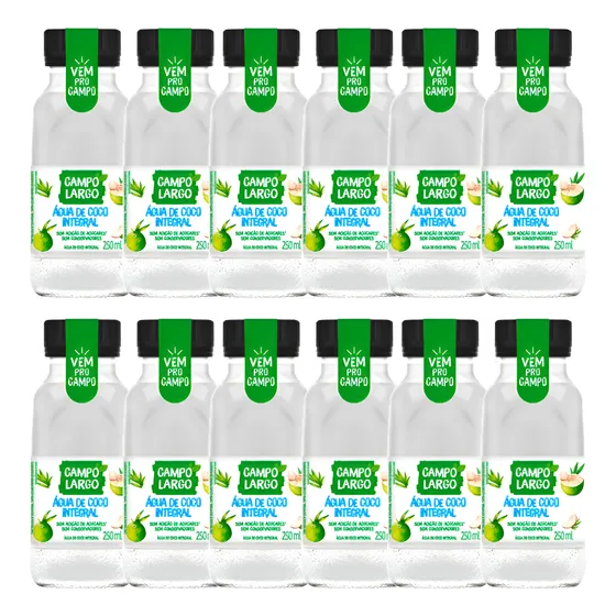 Kit 12x Água De Coco Integral Campo Largo Garrafinha 250ml