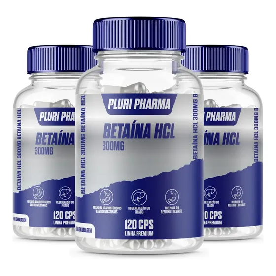 Kit 3 Potes Betaina Hcl 300mg Com 120 Cápsulas