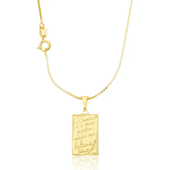 Corrente Masculina + Pingente Salmo 23 Banhada A Ouro 18k