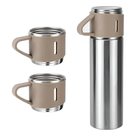 Caneca Kit Garrafa Térmica Vacuum Bottle Inox 500ml + 3 Xíca
