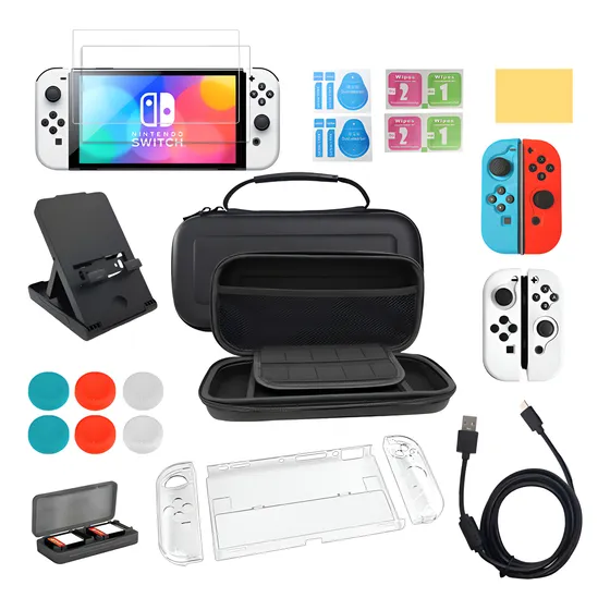 Kit 25 Peças Bolsa Estojo Acessórios P/ Nintendo Switch Oled