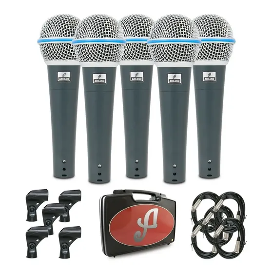 Kit Com 5 Microfones Arcano Dinâmico Rhodon-8 Kit Xlr-xlr