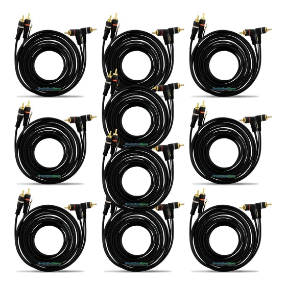 Kit Com 10 Cabos Rca 5 Metros Preto Conector Banhado A Ouro