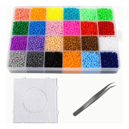 Kit Perler Hama Beads 2,6mm 15.000un 24 Cores Pinça Pegboard
