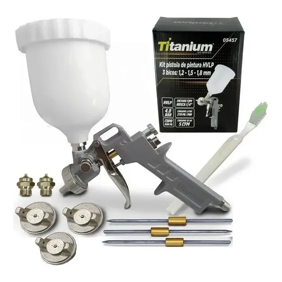 Kit Pistola Pintura Gravidade Hvlp Alta Pro Regul Titanium