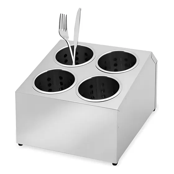 Porta Talher 4 Nichos Duplo Aço Inox Bar Padaria Restaurante