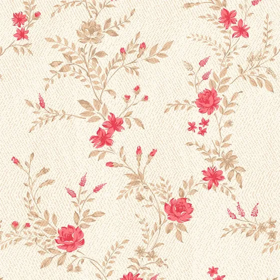 Papel De Parede Flor Flores Floral Vermelha Bege Mod.46