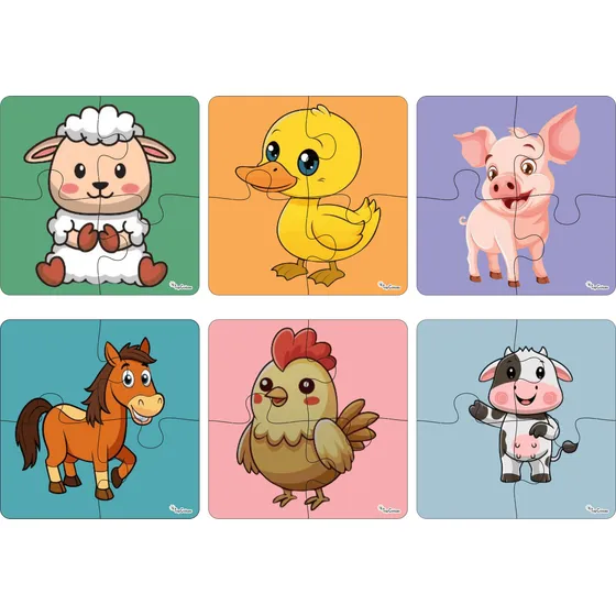 Kit 6 Quebra Cabeça Animal Infantil Madeira Com 4 Peças