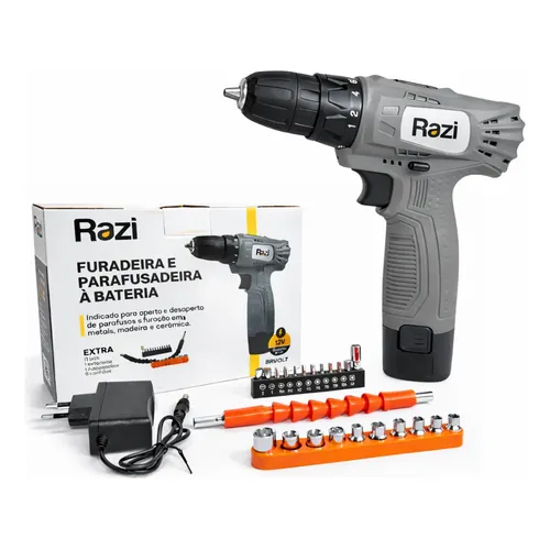 Furadeira Parafusadeira Bateria 12v Bivolt Acessórios Razi