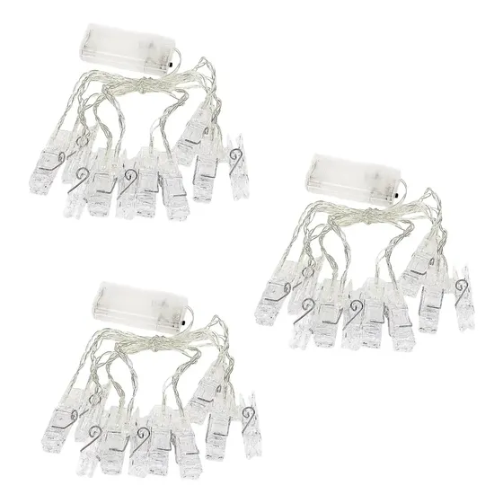 Kit 3 Prendedor Cordão Varal Pregador Luminoso Led P/ Foto