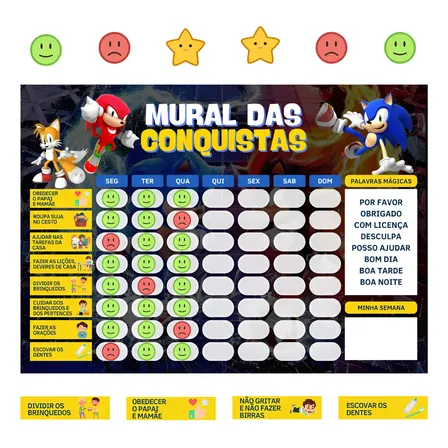 Quadro De Rotina E Tarefas Diária Infantil Incentivo Sonic