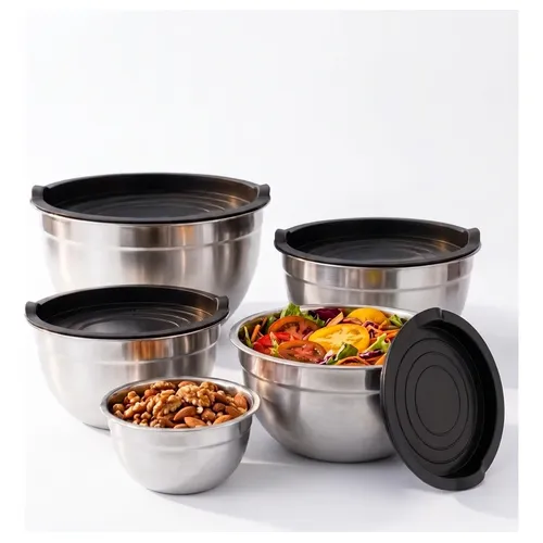 Conjunto 5 Bowls Tigelas Aço Inox Com Tampa 1,7 A 4,5l Kit