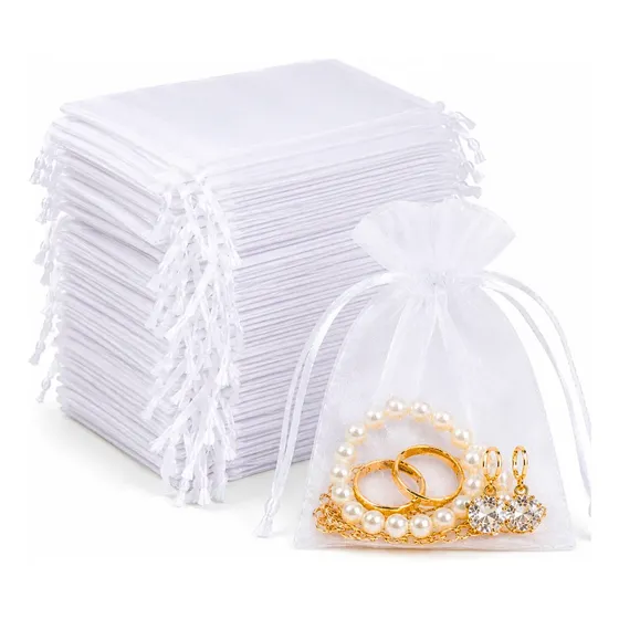 Kit 100 Saco Organza Tule 9x12 Saquinho Branco Lembrancinha