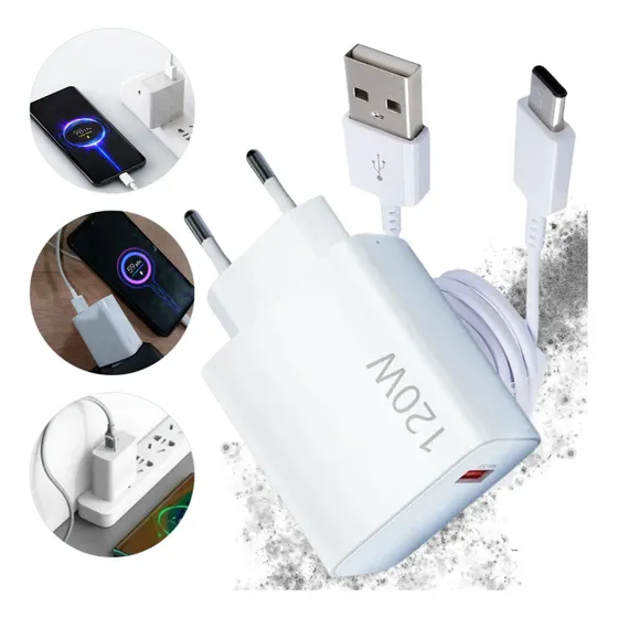 Carregador 120w Turbo Usb-c Para Smartphone Xiaomi E Samsung