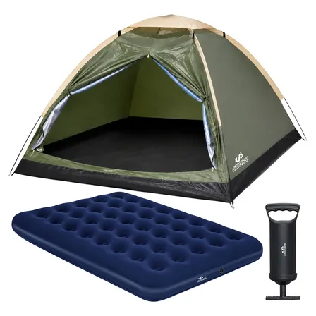 Kit Barraca Iglu 3/4 Pessoas Colchão Inflável Casal + Bomba Azul