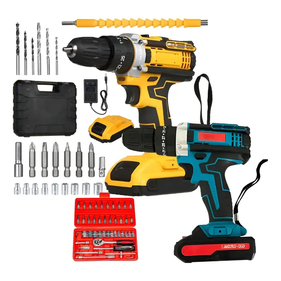 Parafusadeira Furadeira 48v Bivolt 2 Bateria + Kit 46 Chaves Sortido 48v