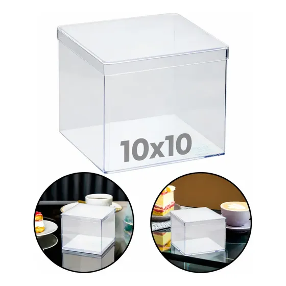 10 Caixa Acrilica 10x10 Lembrancinha Cake Box 700ml