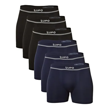 Kit 6 Cuecas Lupo Am Boxer Sem Costura 3 Cuecas Blue Nights + 3 Cuecas Preto Liso Gg