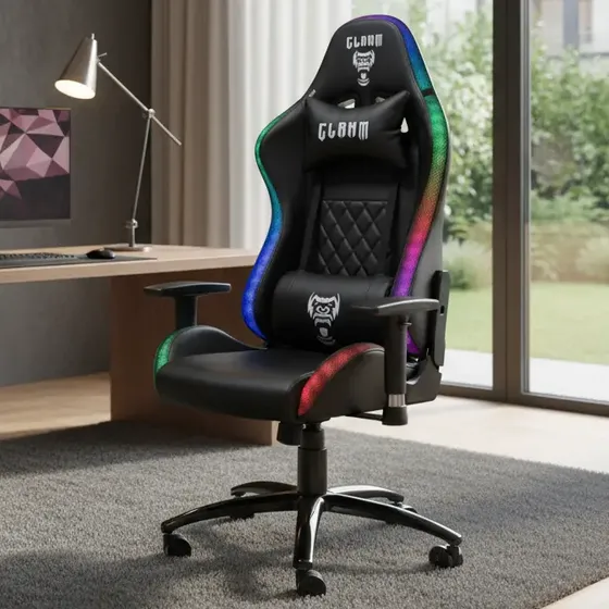 Cadeira Para Jogos King Preta - Clanm - Color Led Rgb Cl-ck0