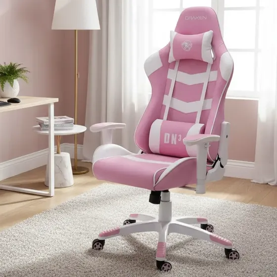 Cadeira De Escritório Gamer Draxen Dn3 Branco E Rosa Barato