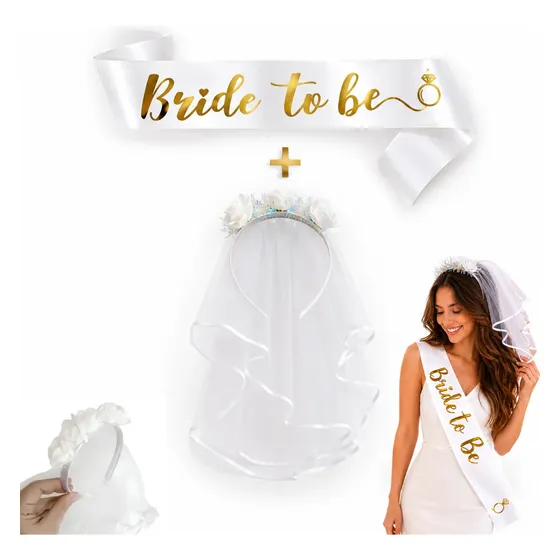 Kit Despedida De Solteira Bride To Be Noiva Tiara Véu +faixa